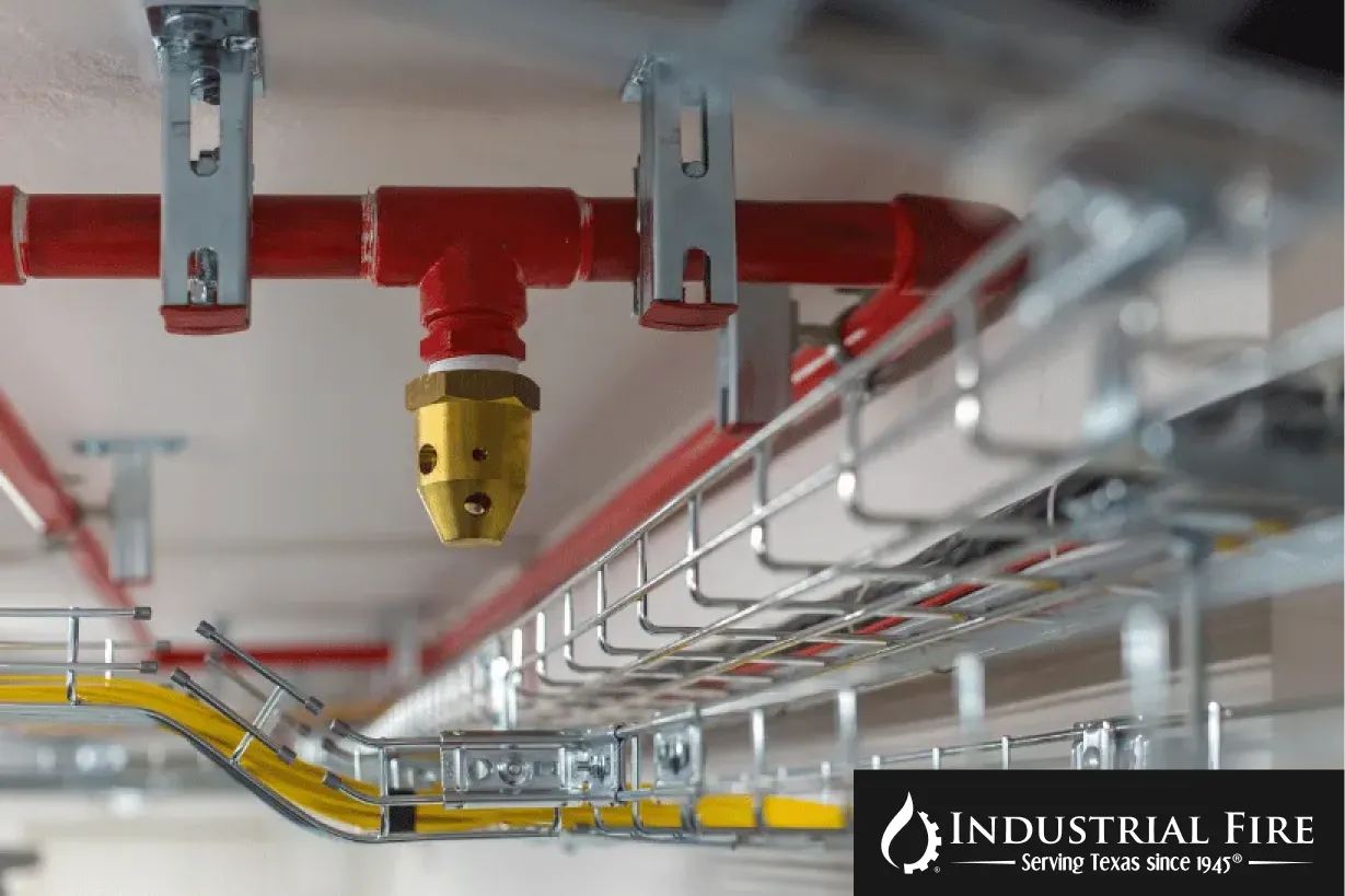 Fire suppression system installed in a building for protection.